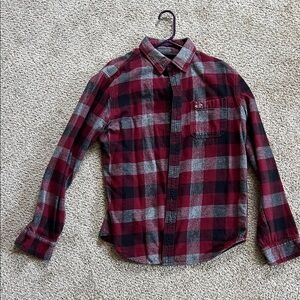 Hollister Men's Red and Black Plaid Button-Down Shirt. Medium.
